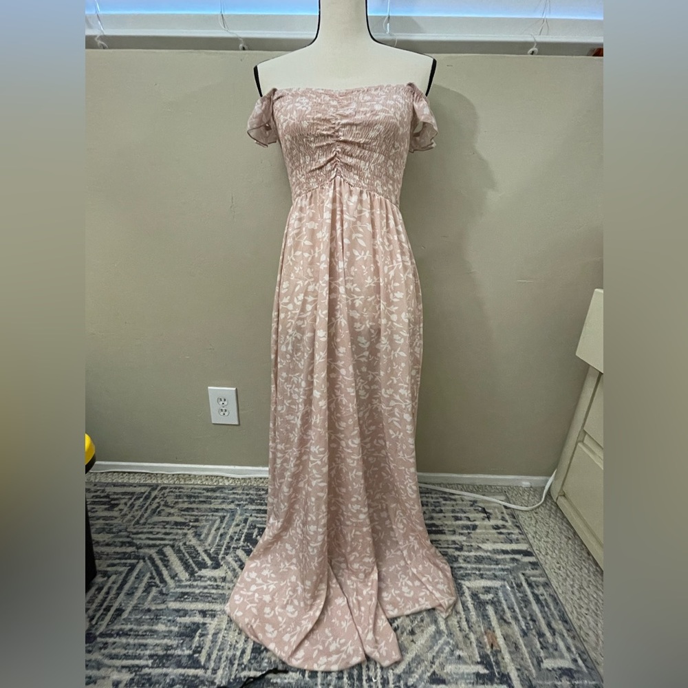 Pink off the shoulder maxi dress
